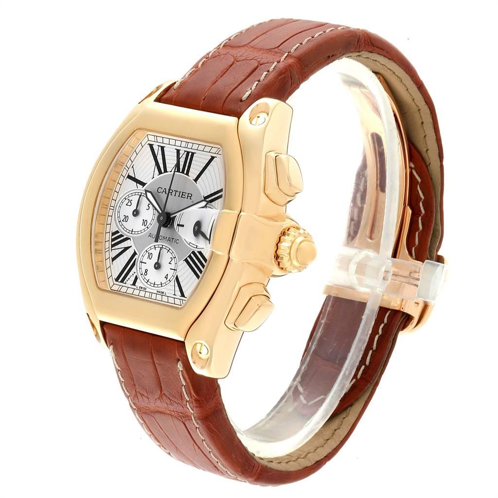 Cartier Roadster Brown Strap Yellow Gold Chronograph Men's Watch W62021Y3 For Sale 1