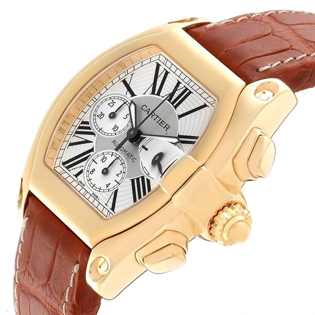 Cartier Roadster Brown Strap Yellow Gold Chronograph Men's Watch W62021Y3 For Sale 2