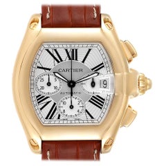 Cartier Roadster Brown Strap Yellow Gold Chronograph Men's Watch W62021Y3