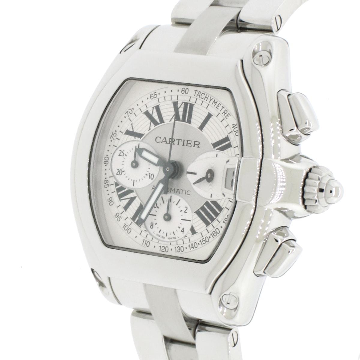 Cartier Roadster Chrono XL Factory Silver Roman Dial Automatic Men's Watch In Excellent Condition For Sale In New York, NY