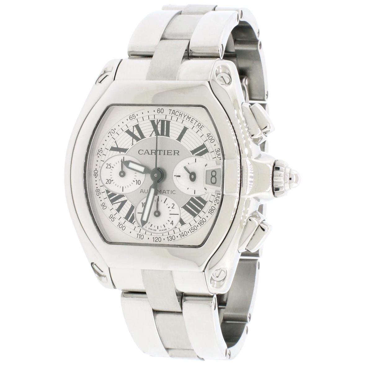 Cartier Roadster Chrono XL Factory Silver Roman Dial Automatic Men's Watch For Sale