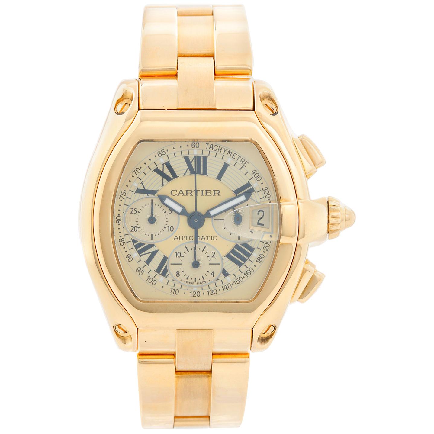 Cartier Roadster Chronograph 18 Karat Yellow Gold Men's Watch W62021Y2