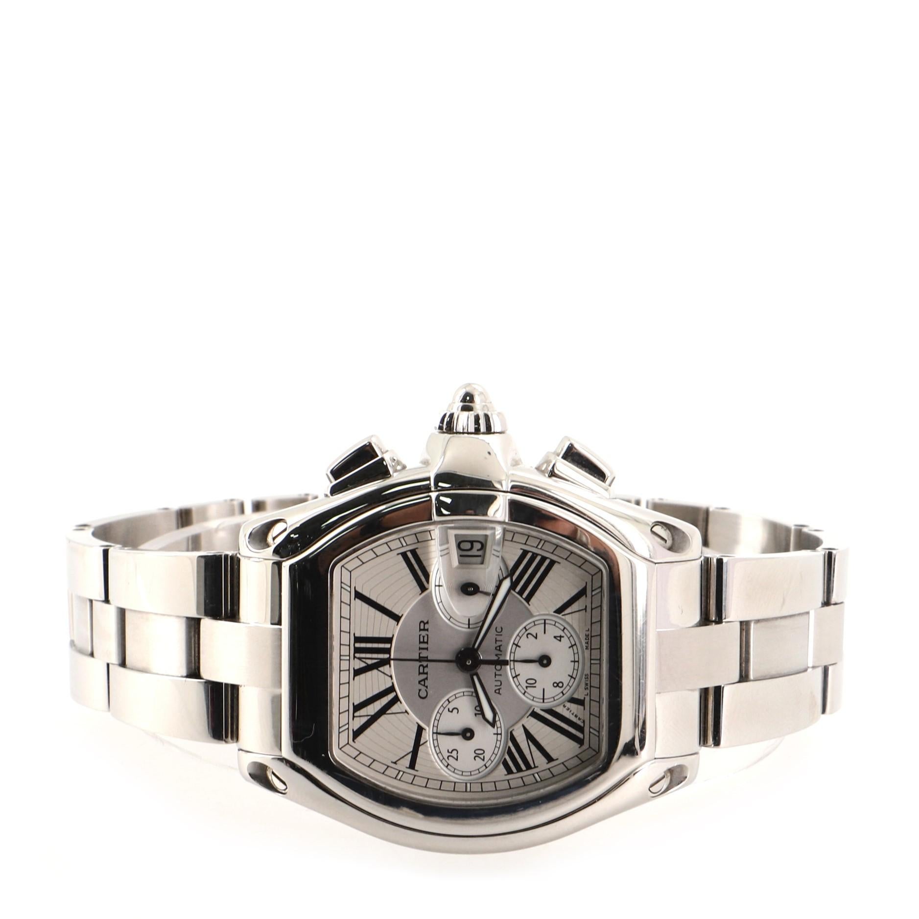 Cartier Roadster Chronograph Automatic Watch Stainless Steel 43 In Good Condition In New York, NY