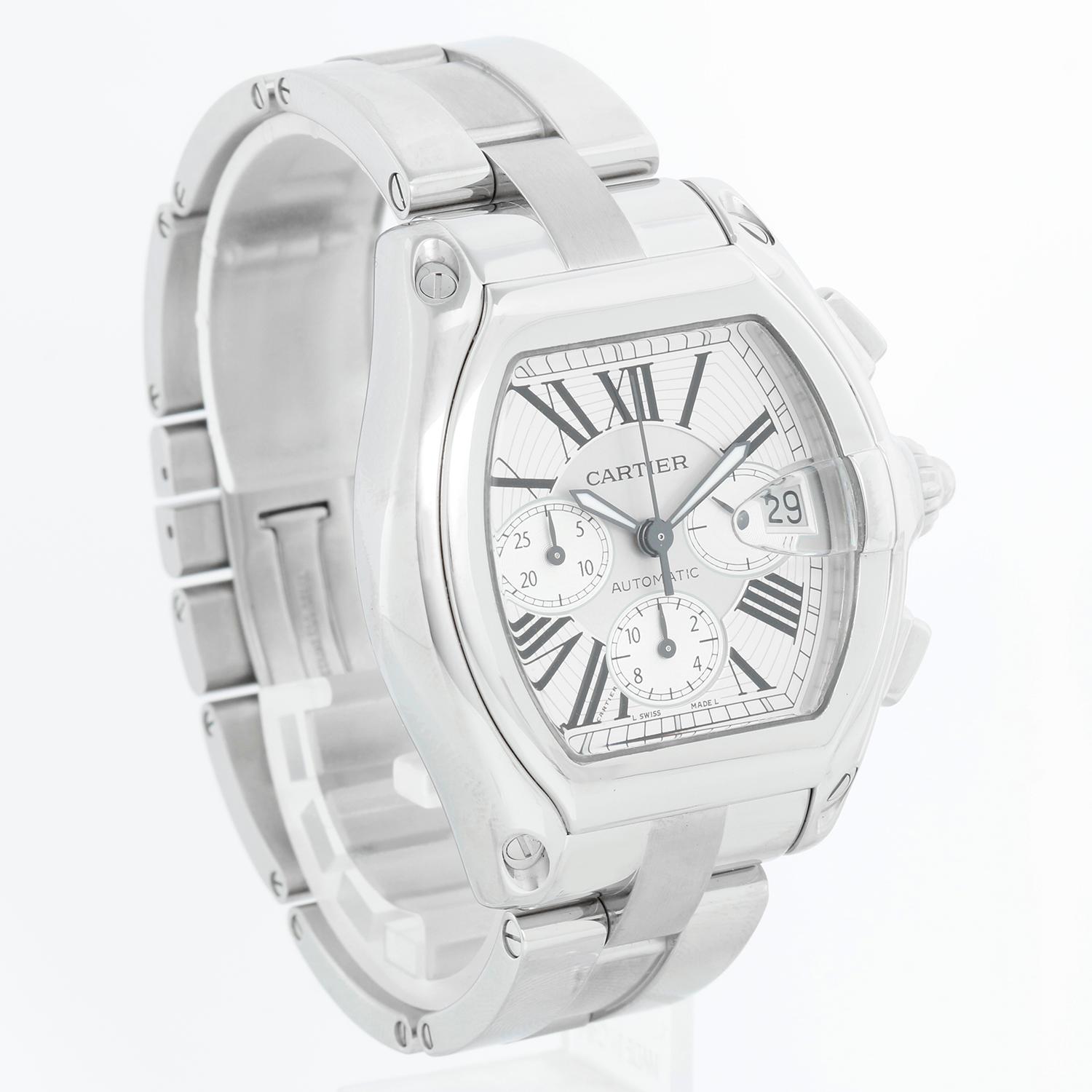Cartier Roadster Chronograph Men's Stainless Steel Automatic Watch 2618 W62006X6 In Excellent Condition In Dallas, TX