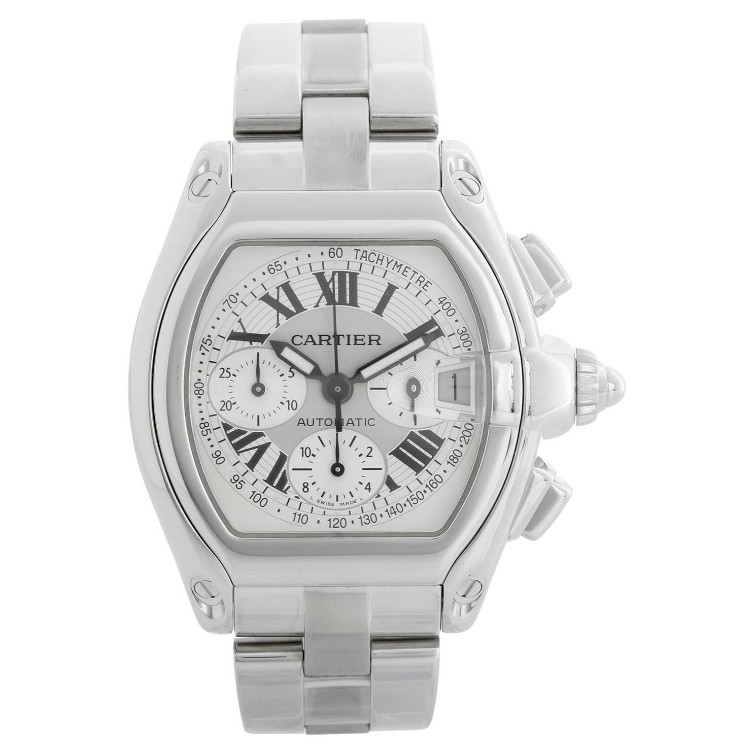 Cartier Roadster Chronograph Men's Stainless Steel Automatic Watch 2618 W62006X6 For Sale