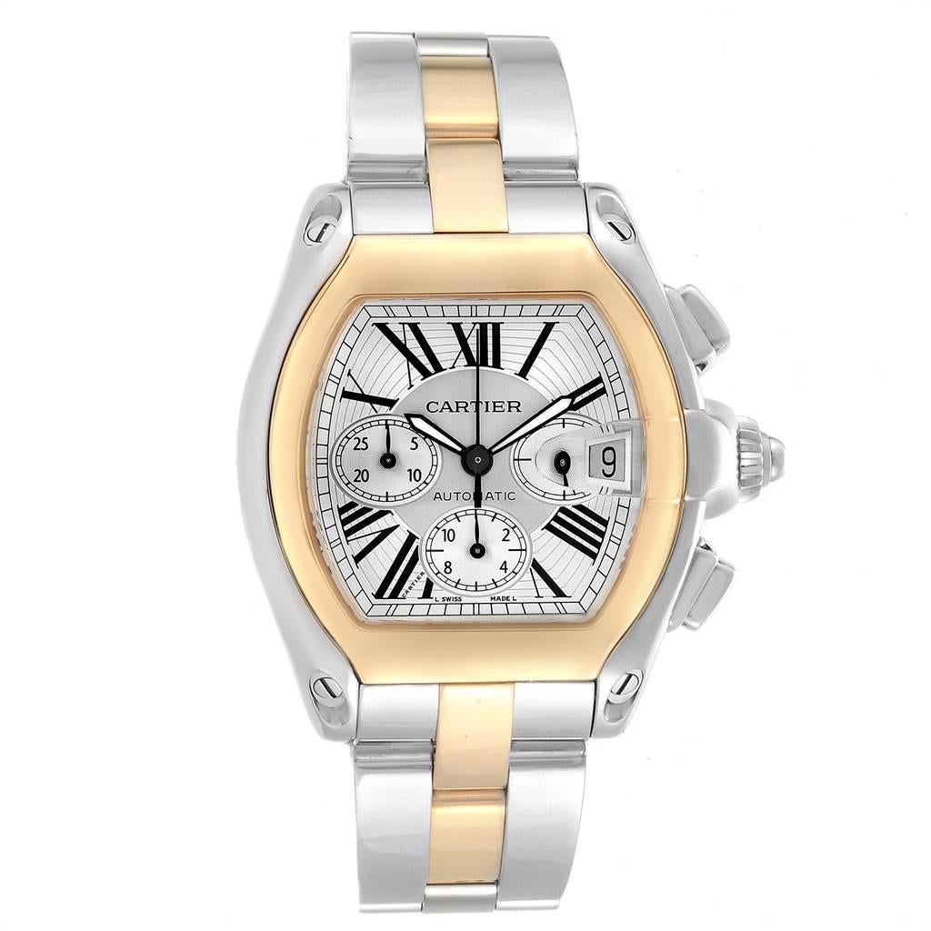 Cartier Roadster Chronograph Men's Steel Yellow Gold Watch W62027Z1 In Excellent Condition For Sale In Atlanta, GA