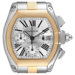 Cartier Roadster Chronograph Steel Yellow Gold Mens Watch W62027Z1 Box Papers