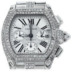 Cartier Roadster Chronograph White Dial Custom Diamond Steel Watch W62019X6