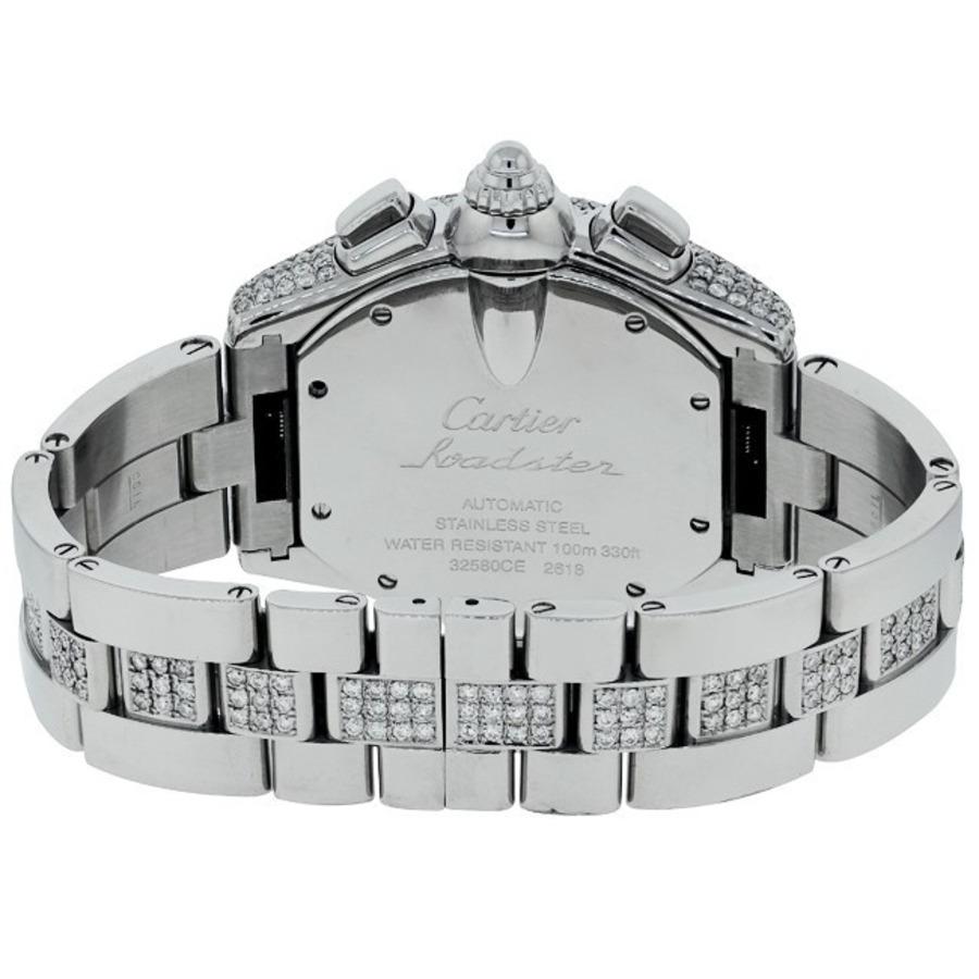 Cartier Montre Roadster Chronographe en acier avec cadran blanc et diamants sur mesure W62019X6 Excellent état - En vente à New York, NY