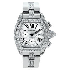 Cartier Montre Roadster Chronographe en acier avec cadran blanc et diamants sur mesure W62019X6