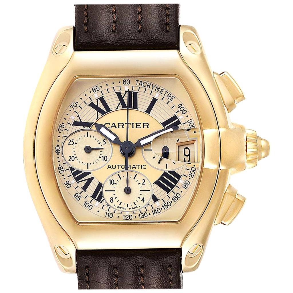Cartier Roadster Chronograph XL 18 Karat Yellow Gold Men's Watch W62021Y3
