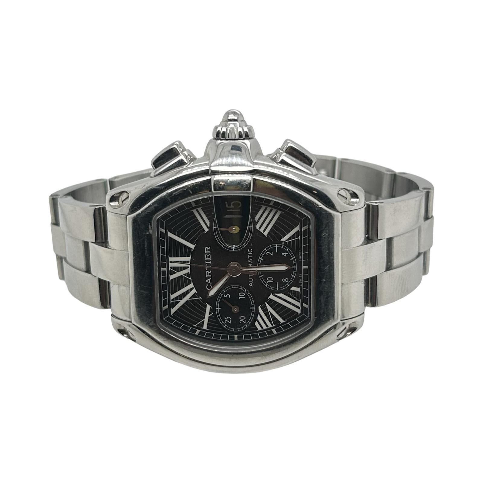 Marchio: Cartier
Model: Cronografo Roadster XL
Model No: W62020X6
Materiale della cassa: Acciaio inossidabile
Dimensioni della cassa: 43 mm
Quadrante: nero
Lunetta: Acciaio inossidabile
Bracciale: Acciaio inossidabile
Movimento: Automatico
Anno: