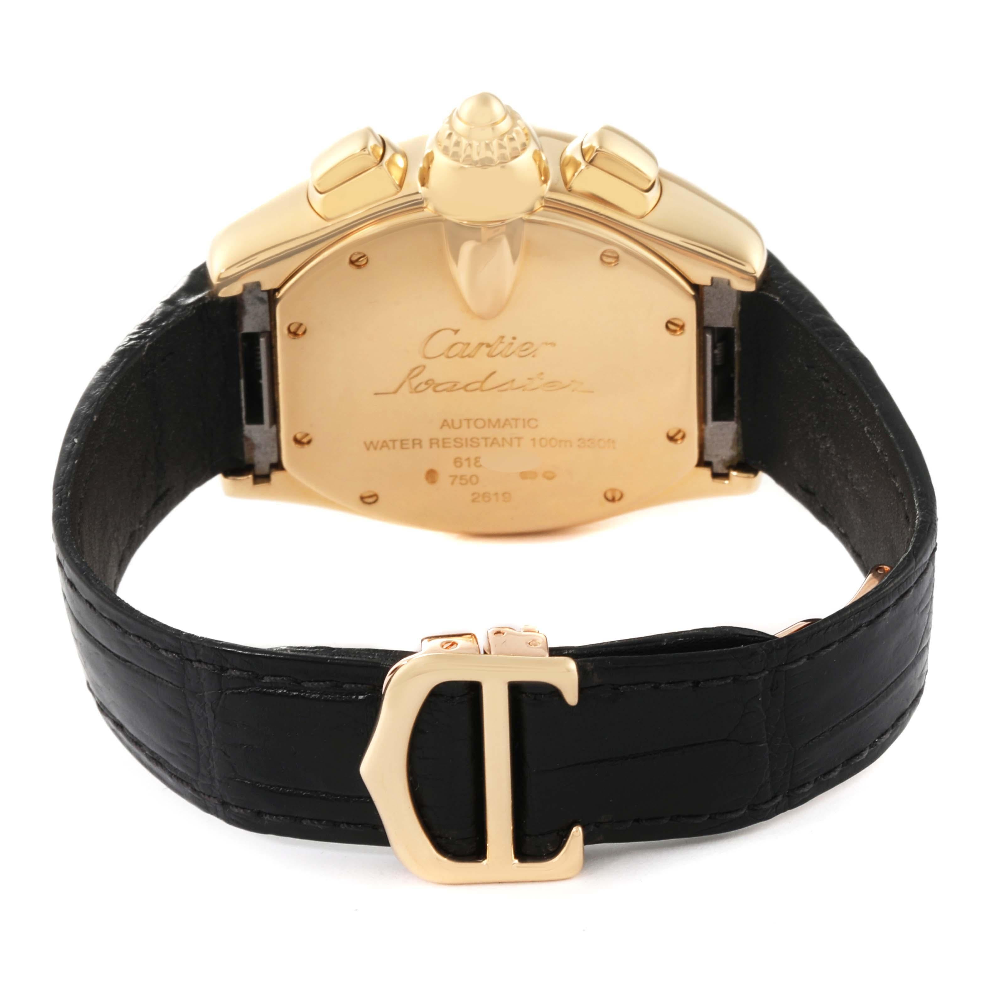 Cartier Montre pour homme Roadster Chronographe à bracelet en or jaune et noir W62021Y3 en vente 3