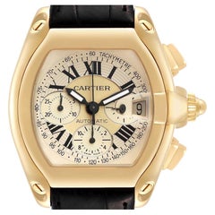 Cartier Roadster Chronograph Yellow Gold Black Strap Mens Watch W62021Y3