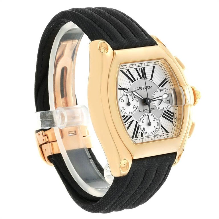 Cartier Roadster Chronograph Yellow Gold Black Strap Watch W62021y3 For Sale At 1stdibs