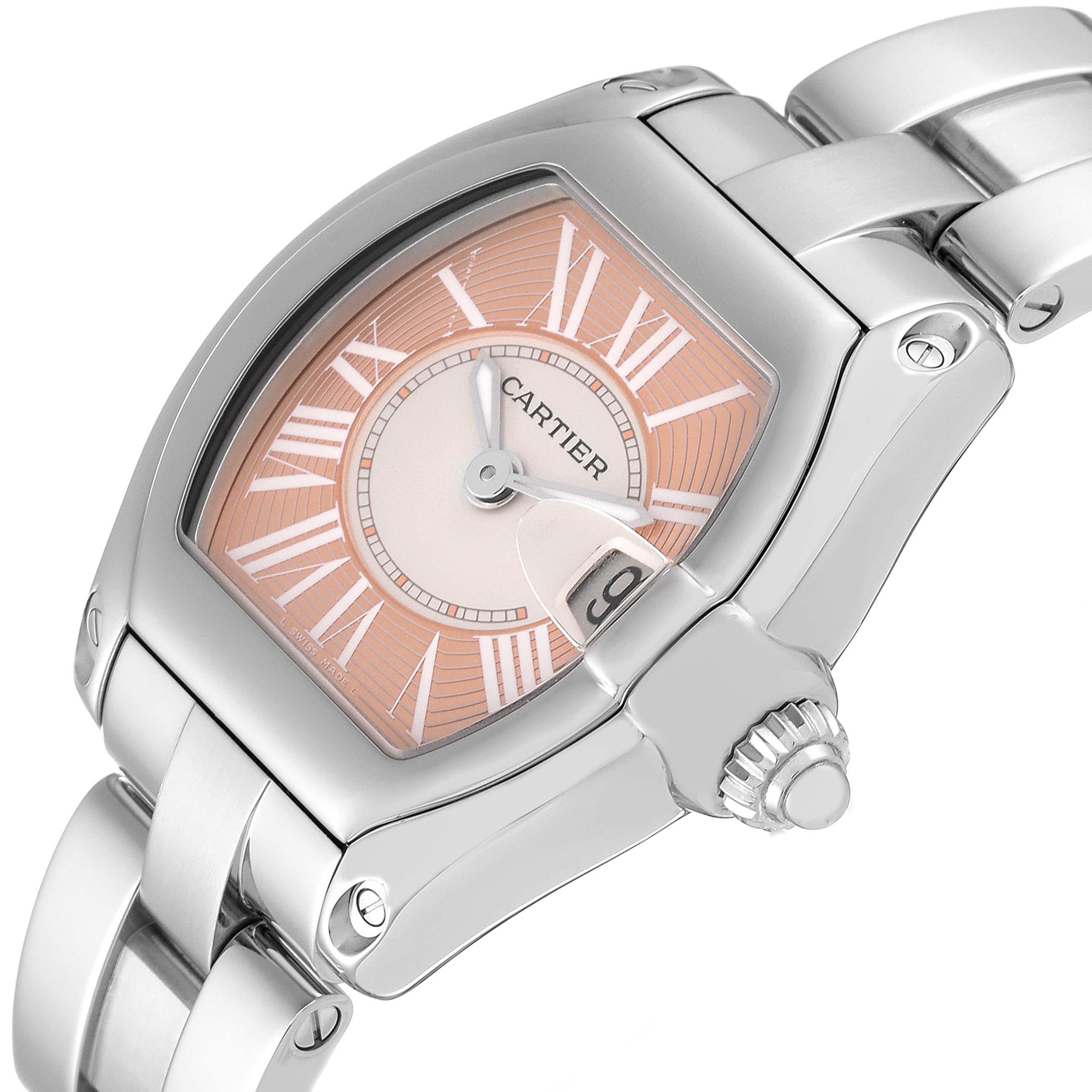 Women's Cartier Roadster Coral Dial Limited Edition Steel Ladies Watch W62054V3 For Sale