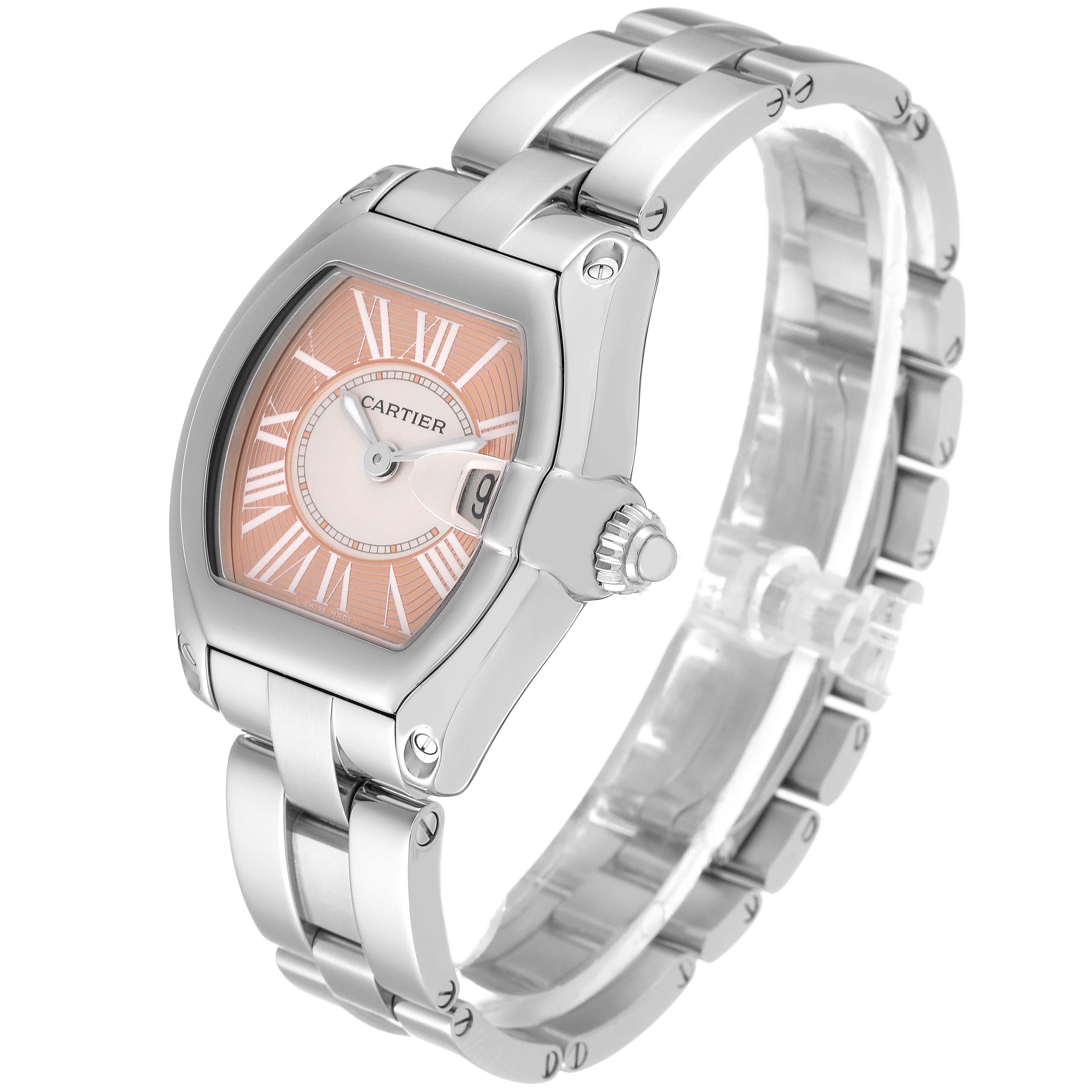 Cartier Roadster Coral Dial Limited Edition Steel Ladies Watch W62054V3 For Sale 1