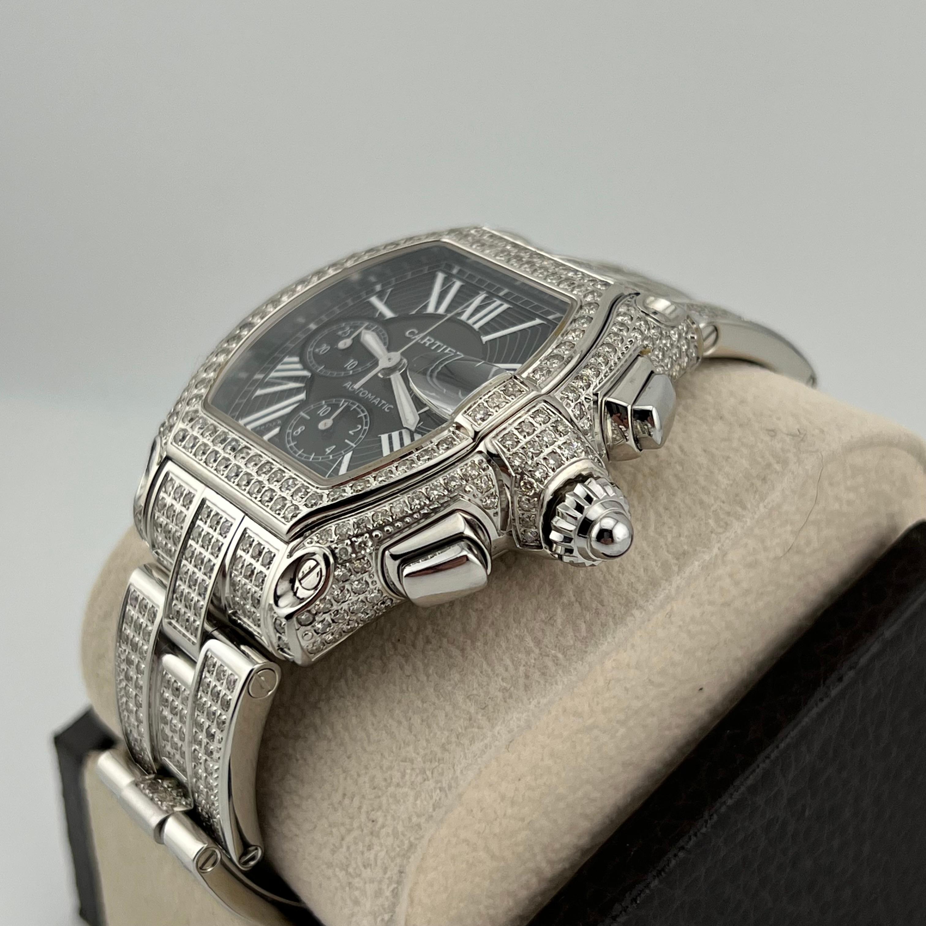 Men's Cartier Roadster Diamond Bezel Band Ref 2618 Chronograph XL Stainless Box For Sale