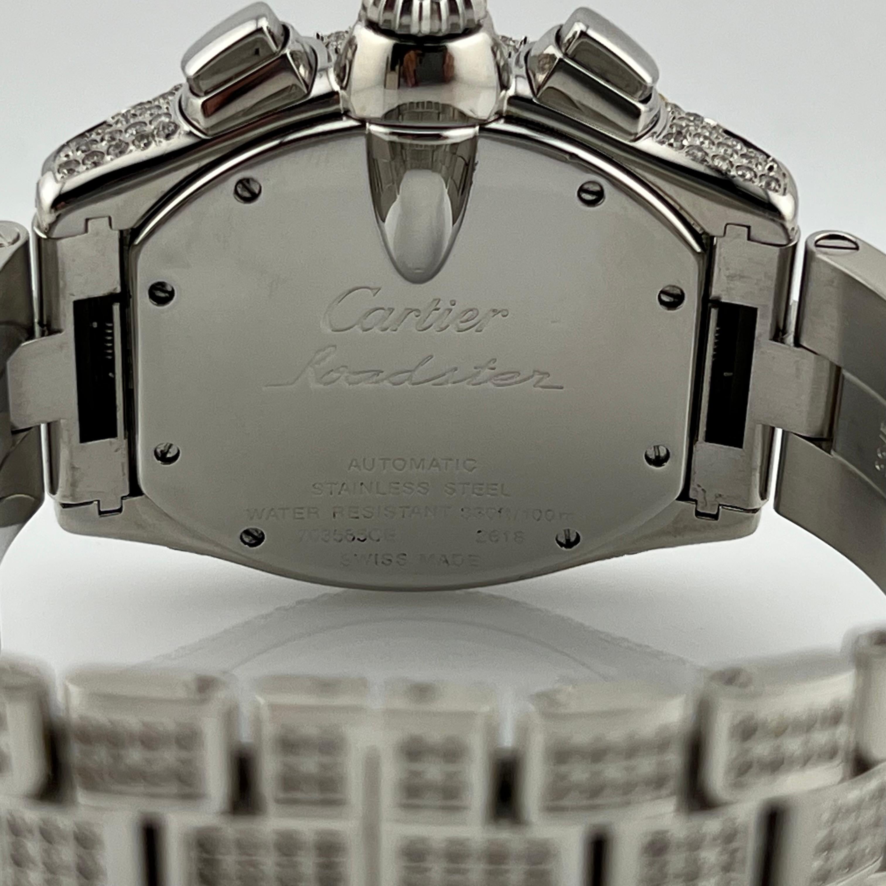 Cartier Roadster Diamond Bezel Band Ref 2618 Chronograph XL Stainless Box For Sale 2