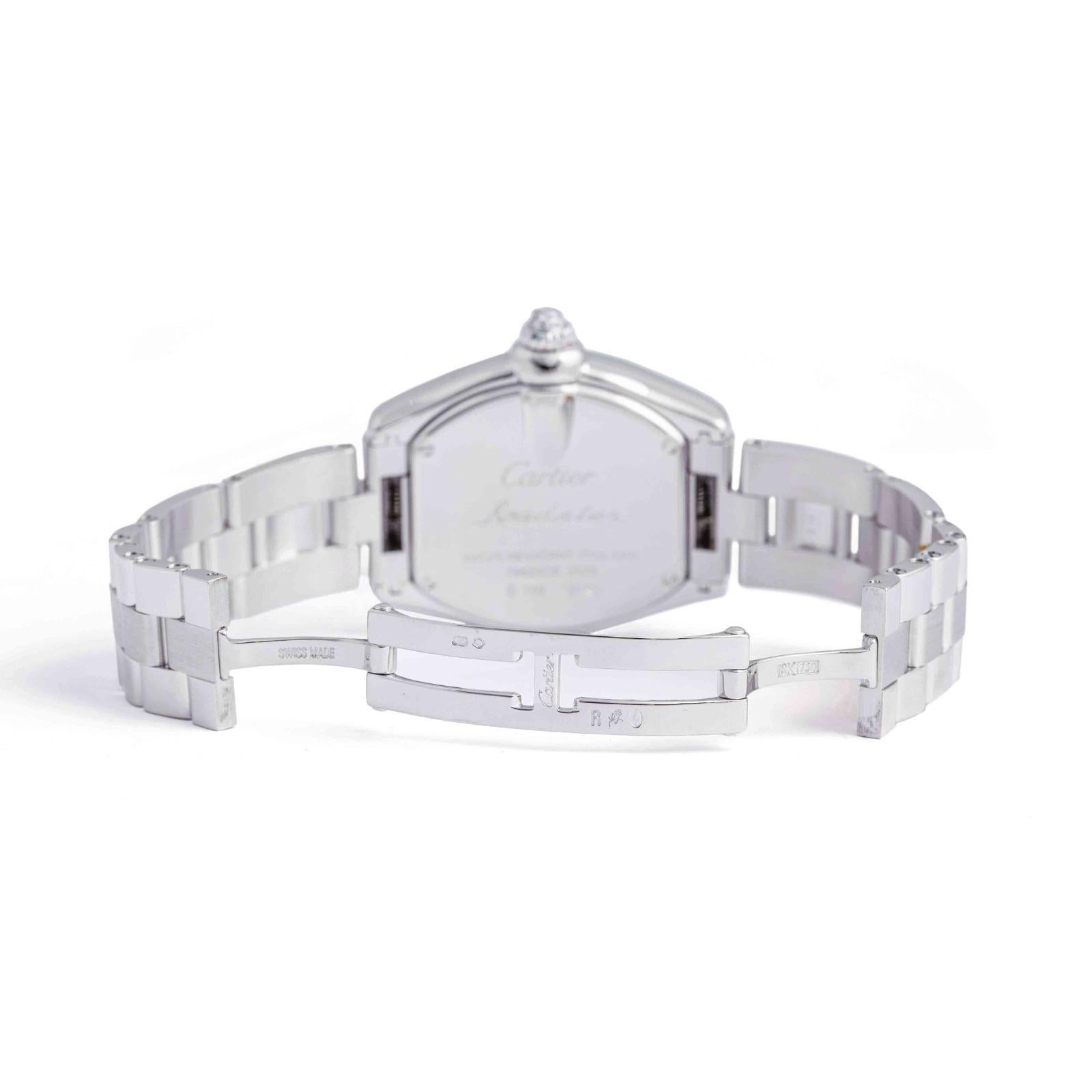 Women's or Men's Cartier Roadster Diamond White Gold 18K Wristwatch For Sale