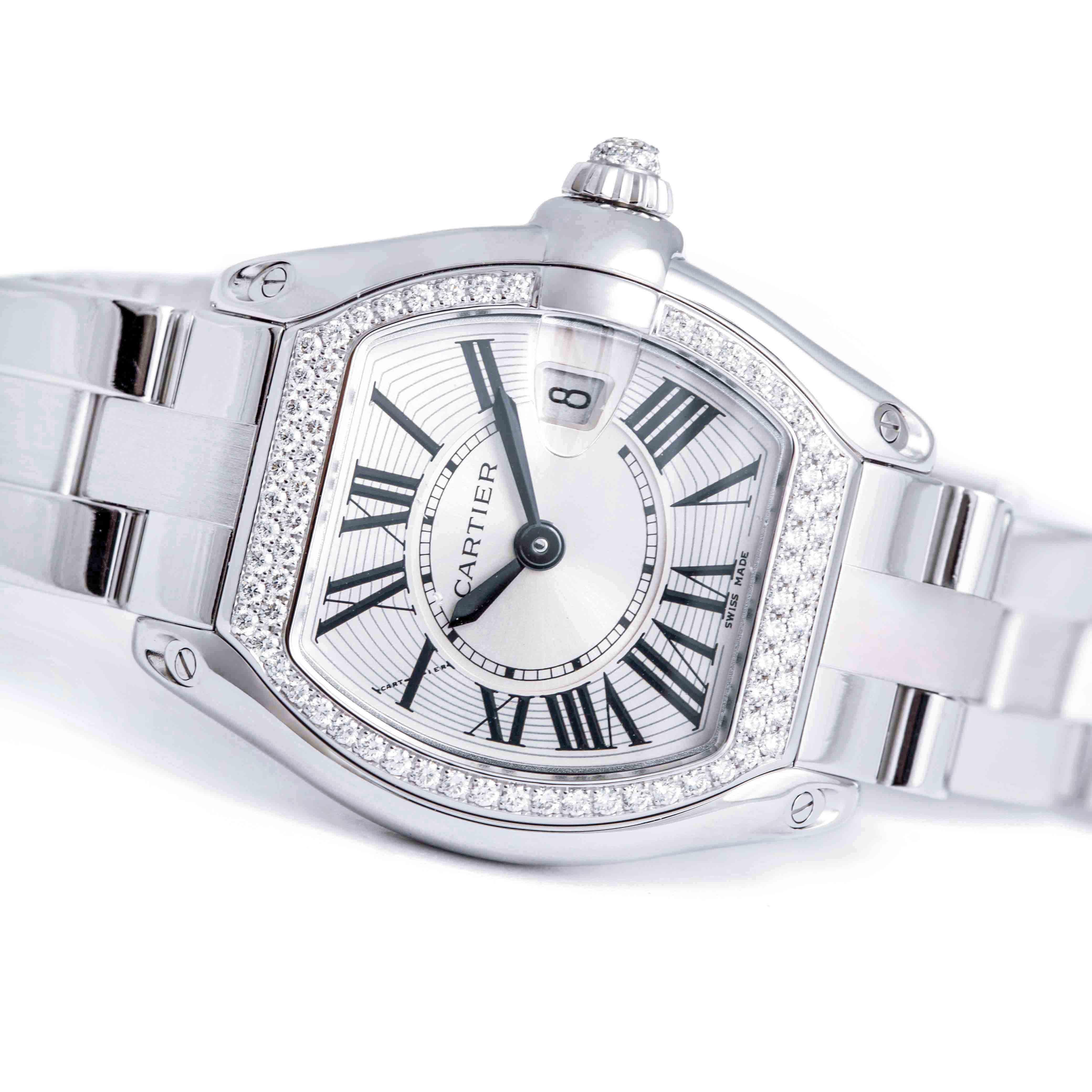 Cartier Roadster Diamond White Gold 18K Wristwatch For Sale 1