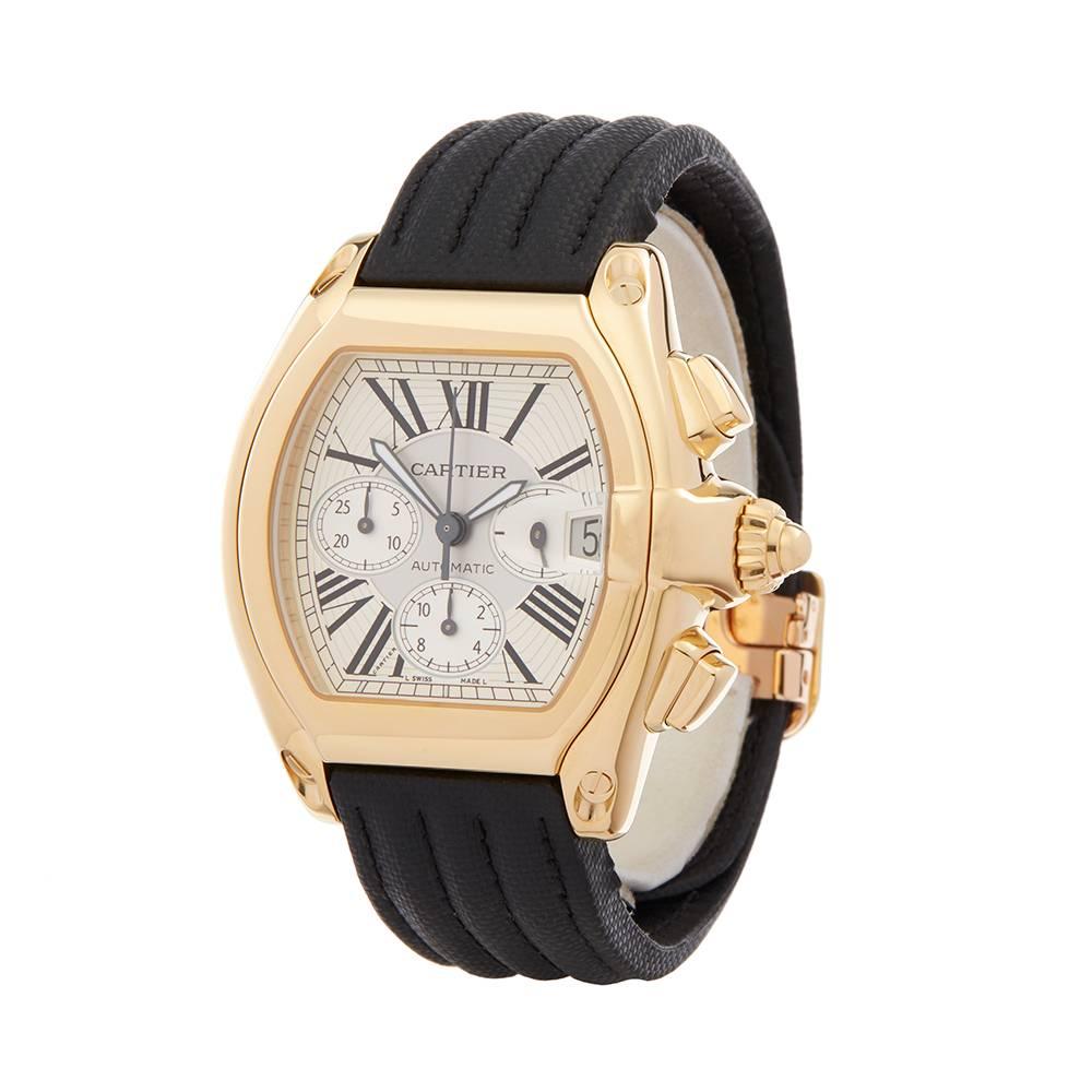 Ref: W5077
Manufacturer: Cartier
Model: Roadster
Model Ref: W62021Y3
Age: 1st April 2007
Gender: Mens
Complete With: Box, Manuals & Guarantee
Dial: White Roman 
Glass: Sapphire Crystal
Movement: Automatic
Water Resistance: To Manufacturers