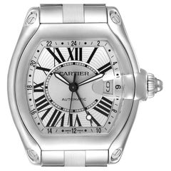 Cartier Roadster GMT Silver Dial Stainless Steel Mens Watch W62032X6 Box Papers
