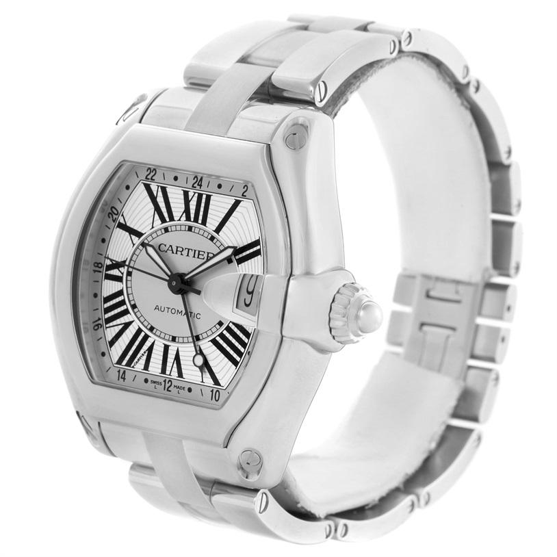 Cartier Roadster GMT Silver Dial Stainless Steel Men's Watch W62032X6 In Excellent Condition For Sale In Atlanta, GA
