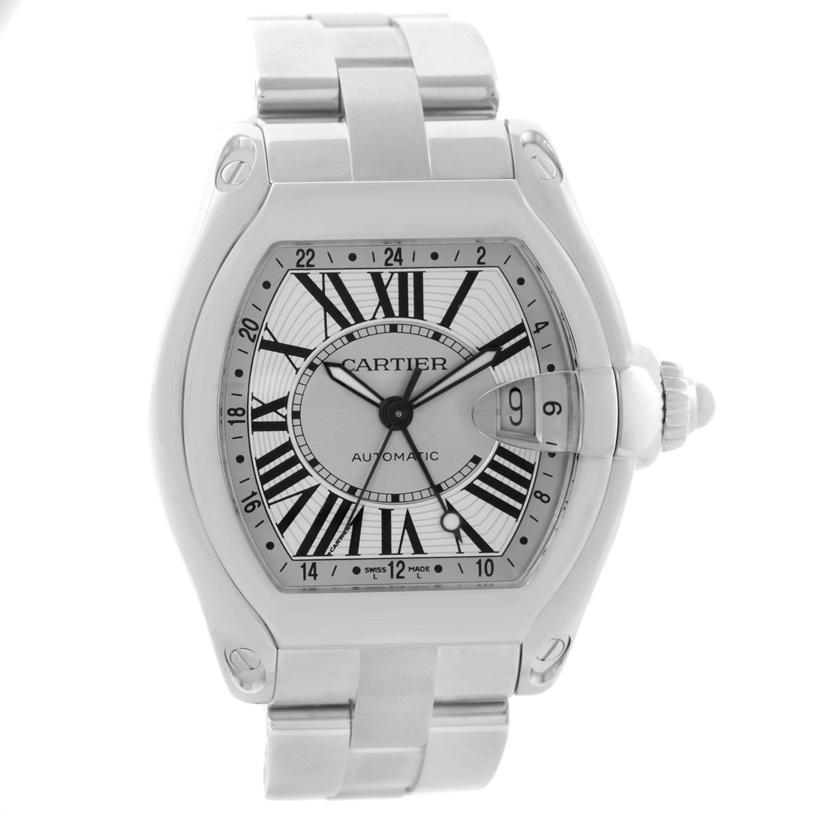 Cartier Roadster GMT Silver Dial Stainless Steel Men's Watch W62032X6 For Sale 2