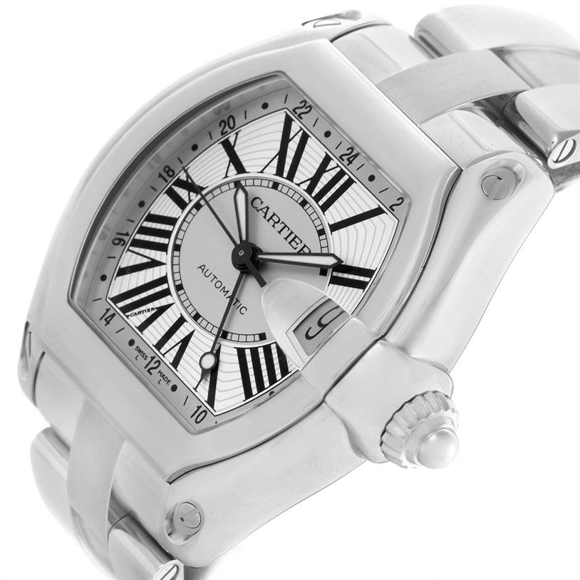 Cartier Roadster GMT Silver Dial Stainless Steel Men's Watch W62032X6 For Sale 3