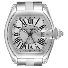 Cartier Roadster GMT Silver Dial Stainless Steel Mens Watch W62032X6 Papers