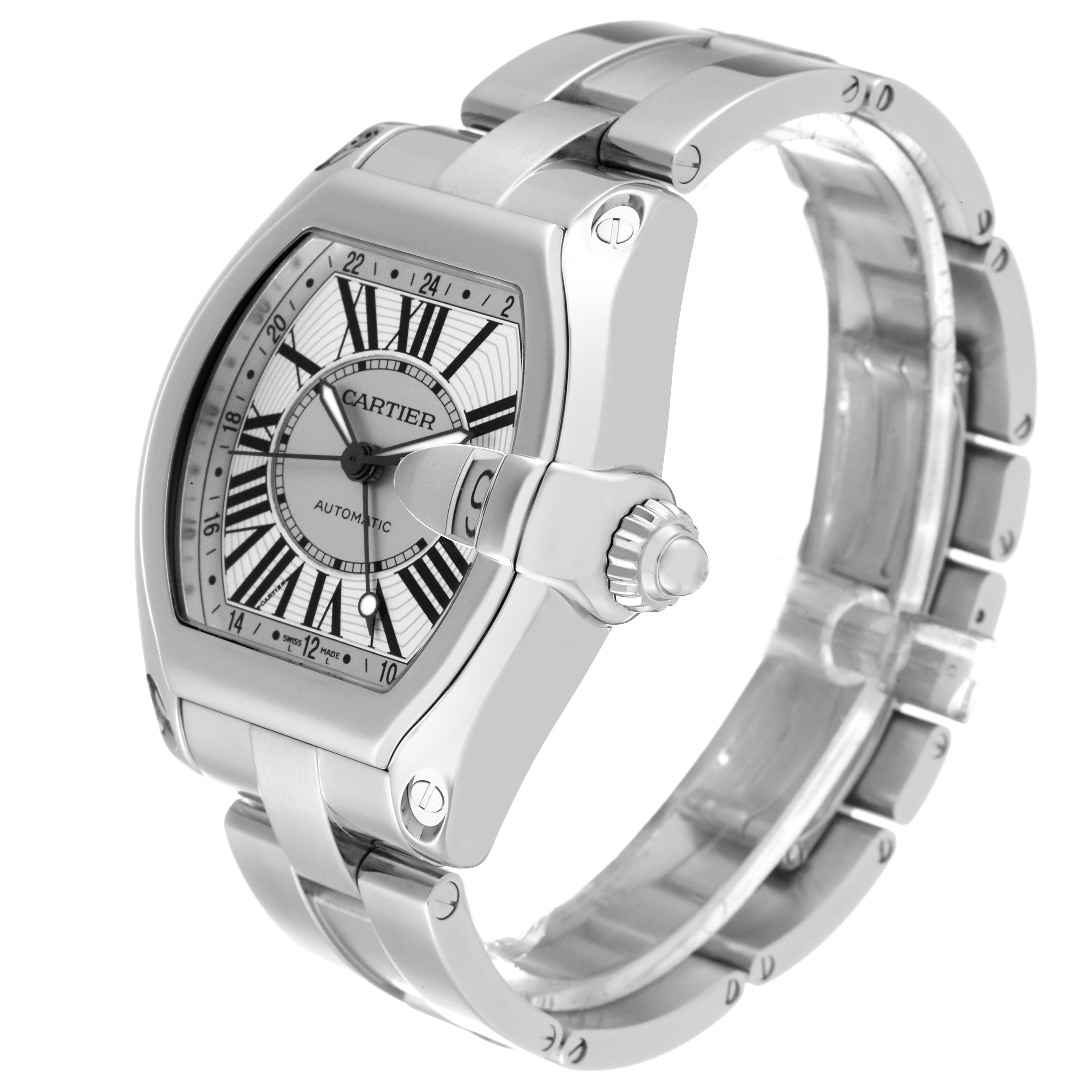 Cartier Roadster GMT Stahl-Herrenuhr mit silbernem Zifferblatt W62032X6 1