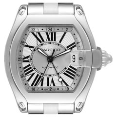 Cartier Roadster GMT Silver Dial Steel Mens Watch W62032X6