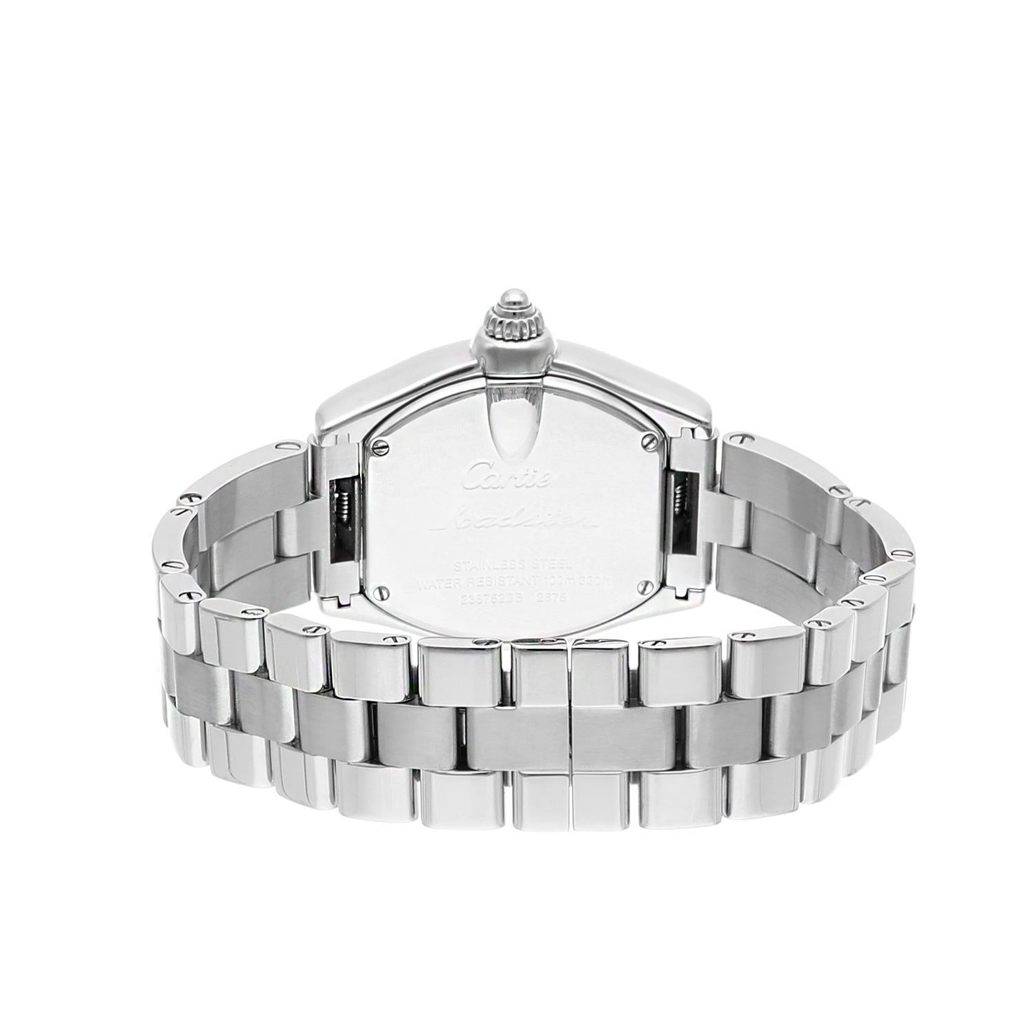 Cartier Roadster Damen Silber Zifferblatt Edelstahl Uhr Diamant Lünette W62016V3 im Angebot 4