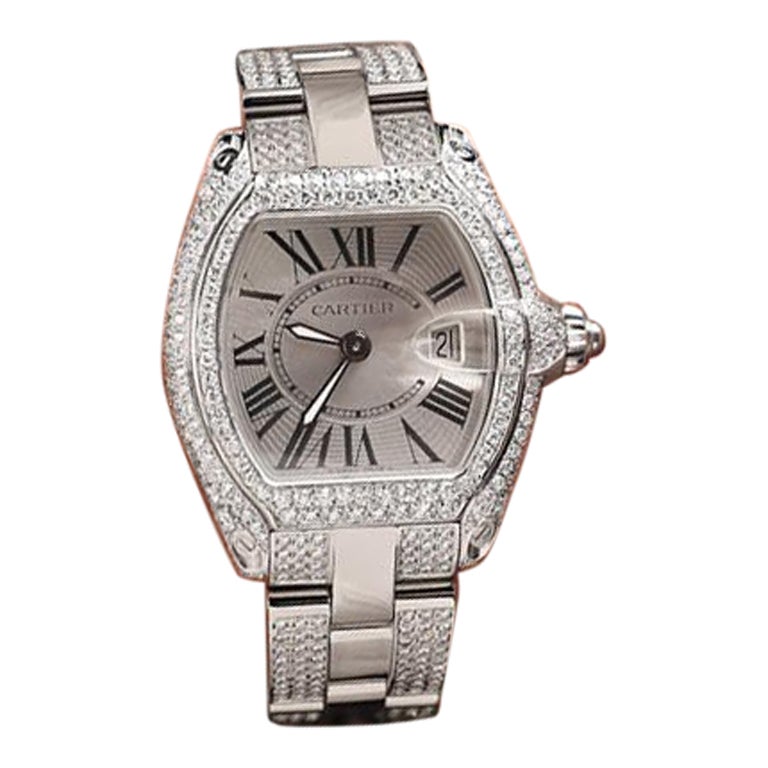 Cartier Roadster Donna Cassa e bracciale laterale in acciaio inossidabile con diamanti W62016V3