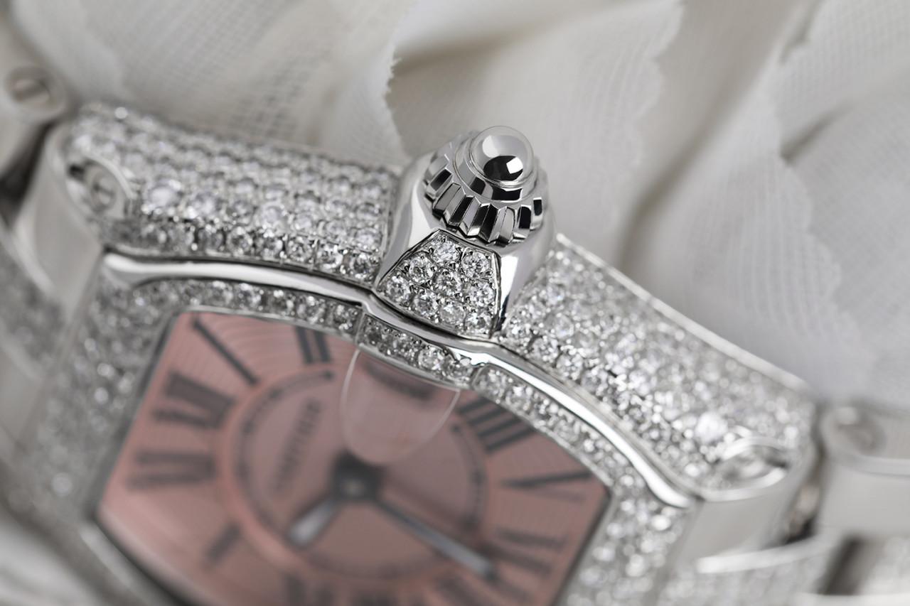 Taille ronde Cartier Bracelet routier pour femme en acier inoxydable W62016V3 avec étui et diamants en vente