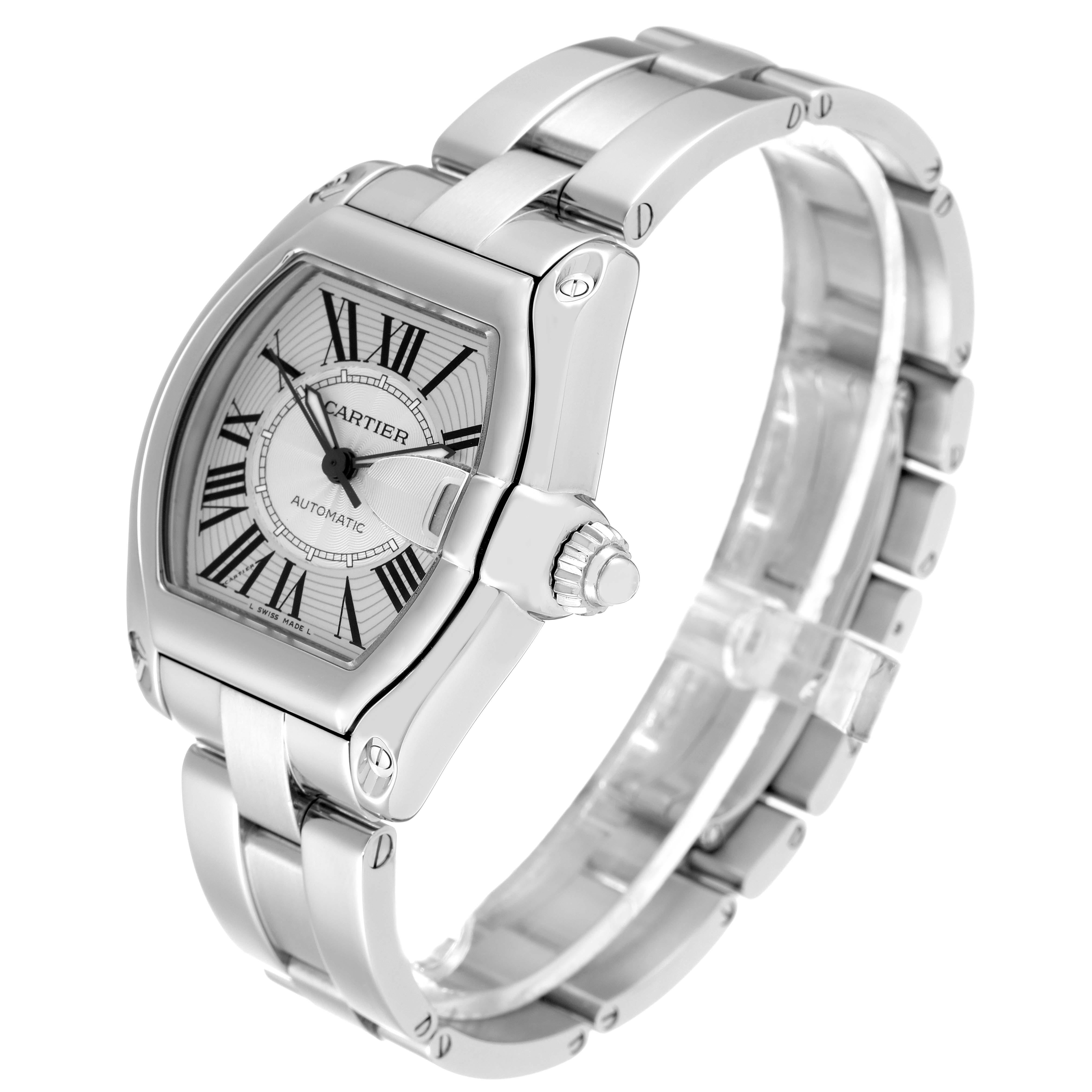 Men's Cartier Roadster Large Silver Dial Steel Mens Watch W62025V3 Box Papers
