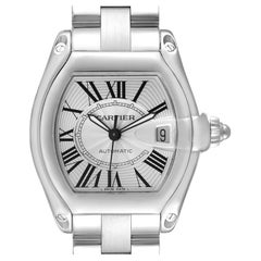 Cartier Roadster Large Silver Dial Steel Mens Watch W62025V3 Box Papers