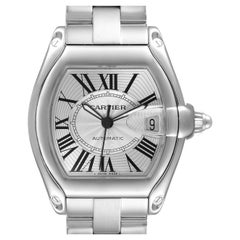 Cartier Roadster Large Silver Dial Steel Mens Watch W62025V3 Box Papers