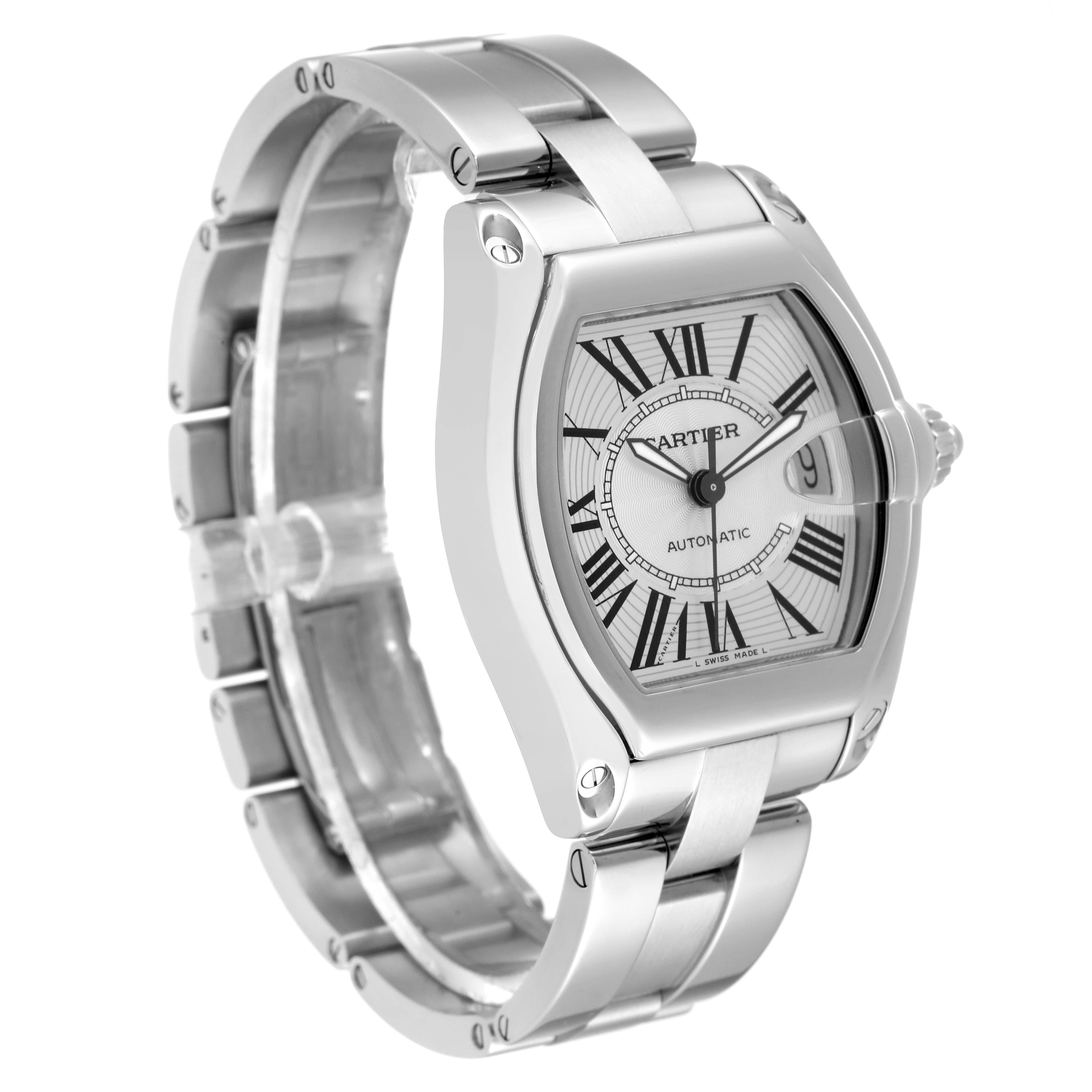 Cartier Roadster Large Silver Dial Steel Mens Watch W62025V3 In Excellent Condition In Atlanta, GA