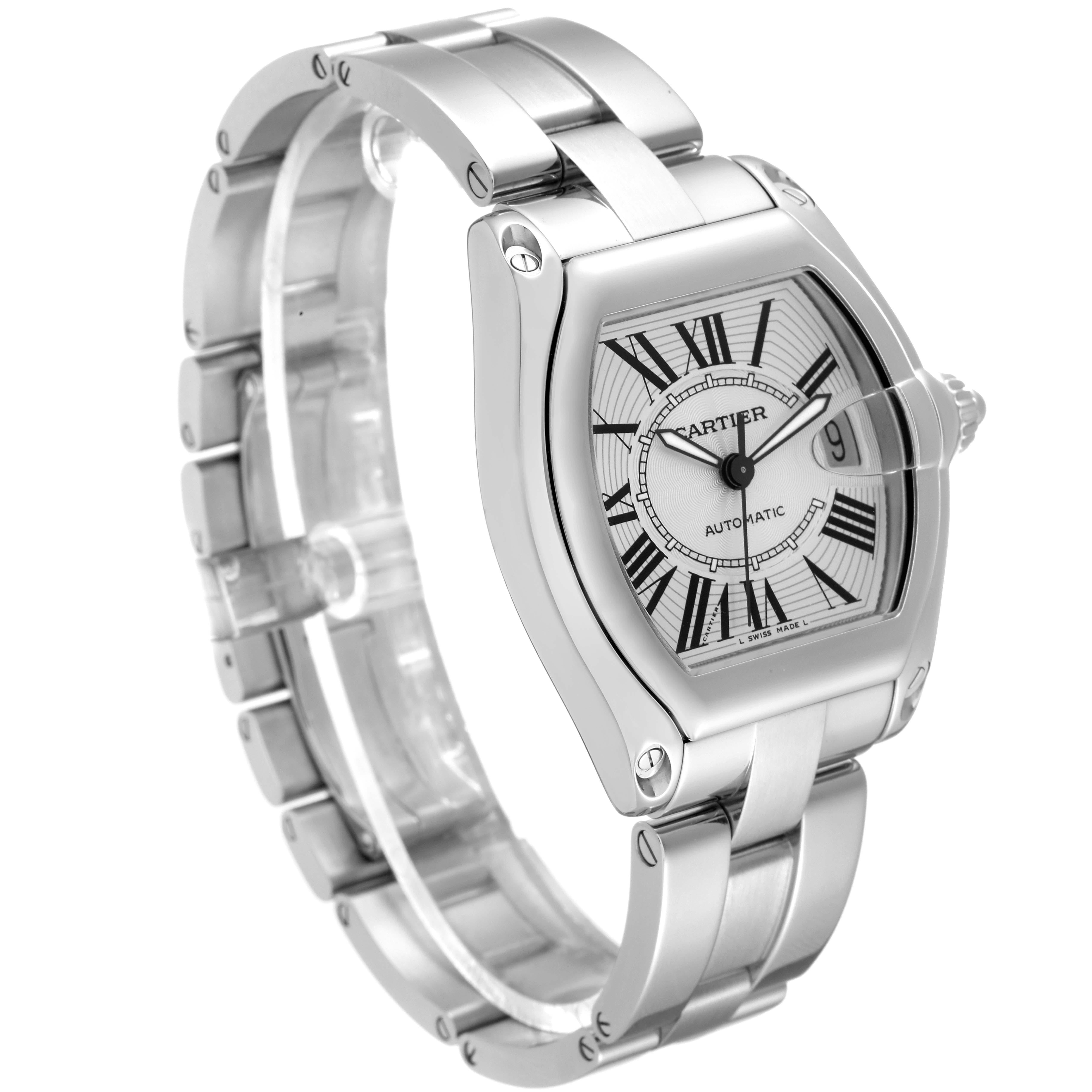 Cartier Roadster Large Silver Dial Steel Mens Watch W62025V3 In Excellent Condition In Atlanta, GA
