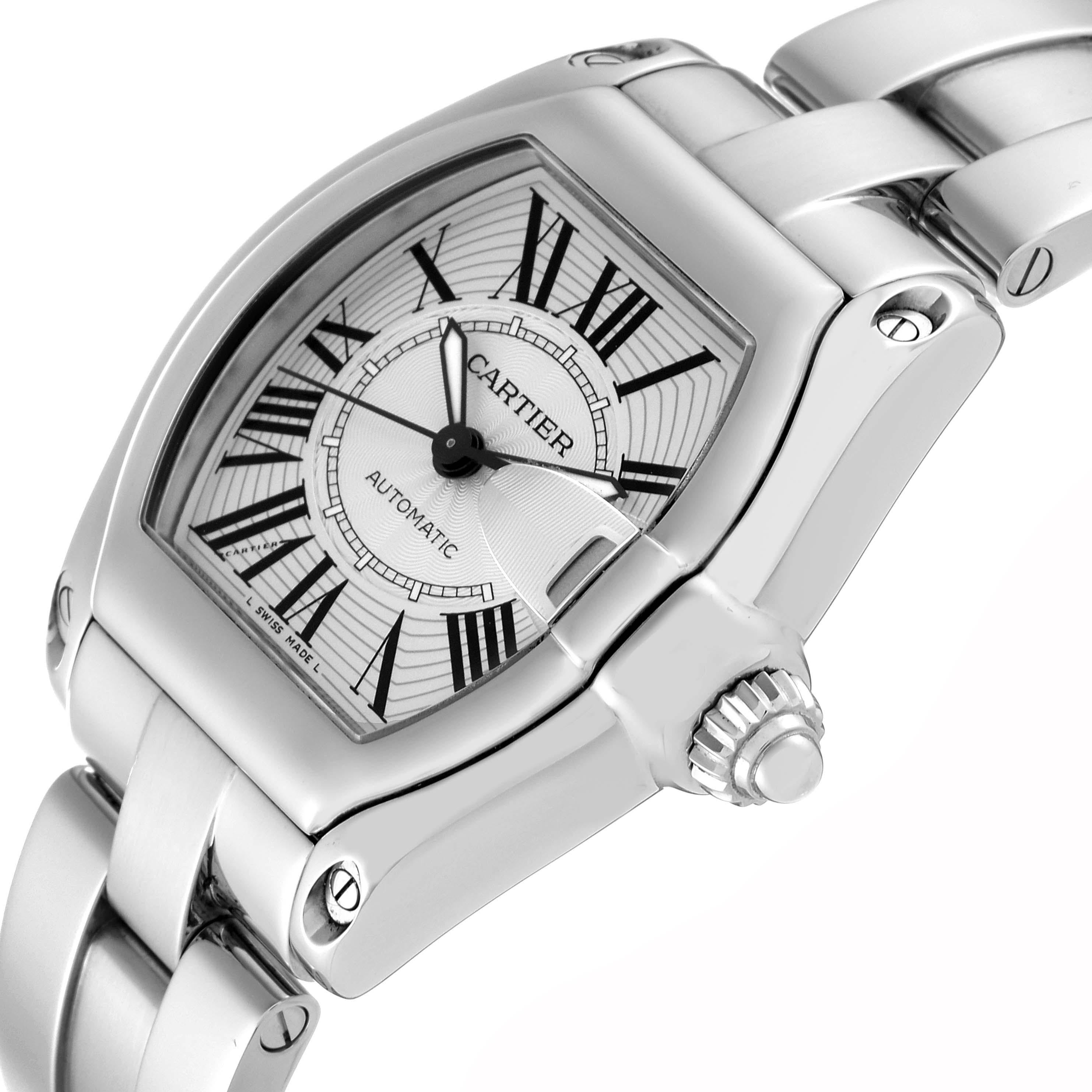 Cartier Roadster Large Silver Dial Steel Mens Watch W62025V3 In Excellent Condition For Sale In Atlanta, GA