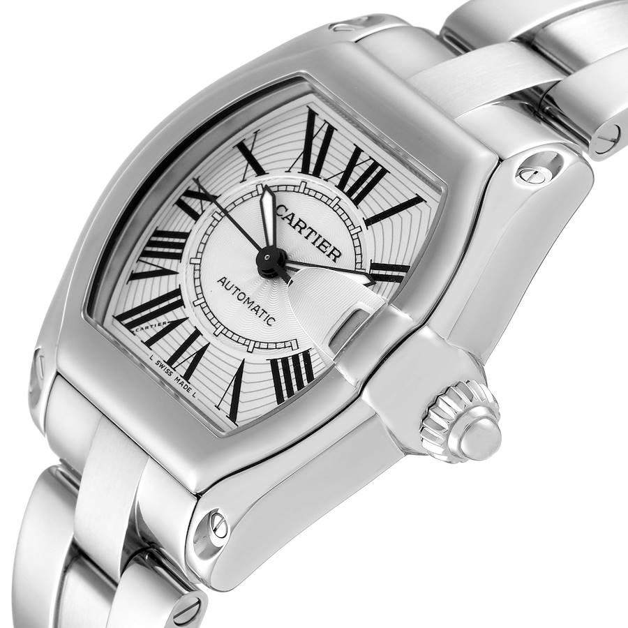 Cartier Roadster Large Silver Dial Steel Mens Watch W62025V3 In Excellent Condition For Sale In Atlanta, GA