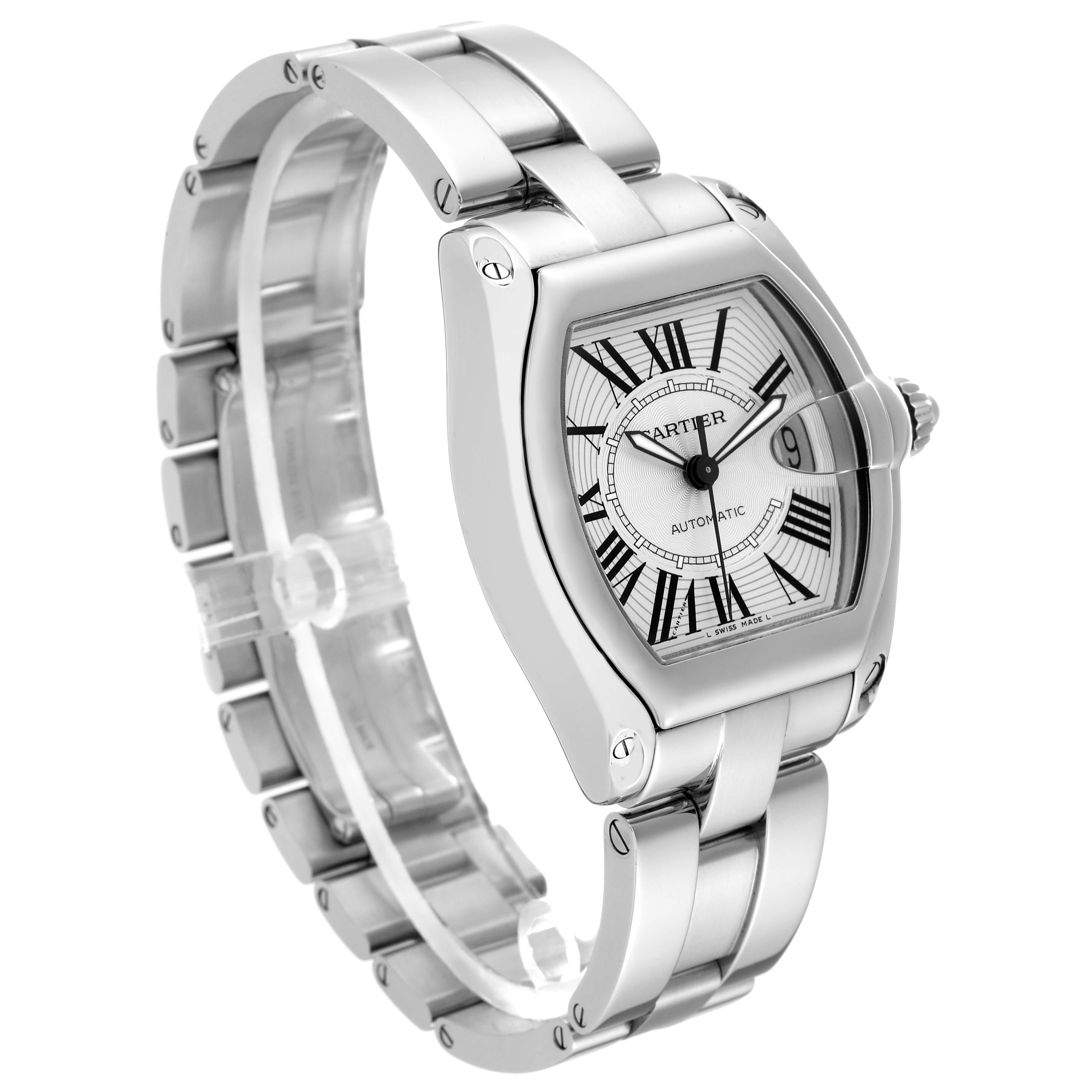 Cartier Roadster Large Silver Dial Steel Mens Watch W62025V3 For Sale 1