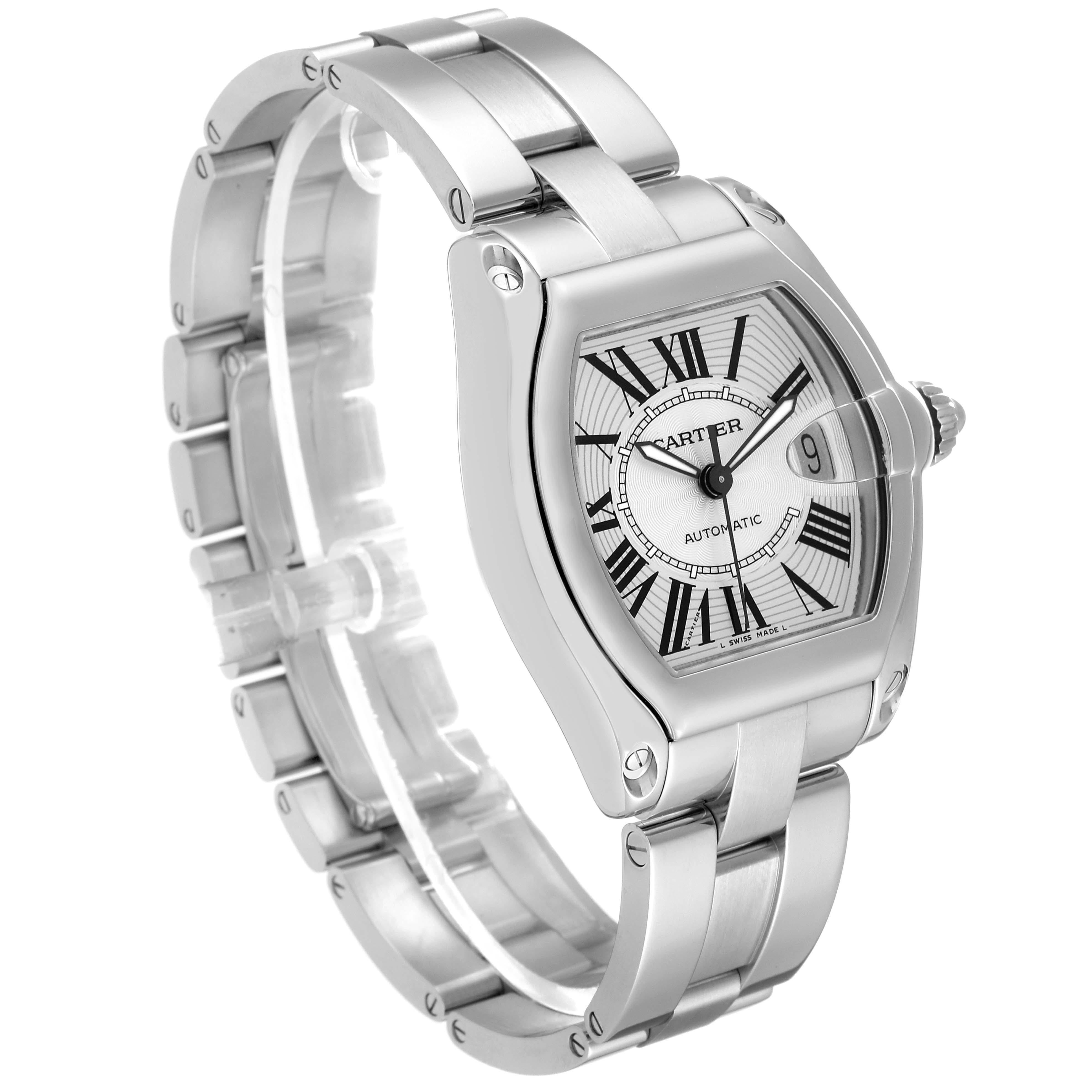 Cartier Roadster Large Silver Dial Steel Mens Watch W62025V3 For Sale 2