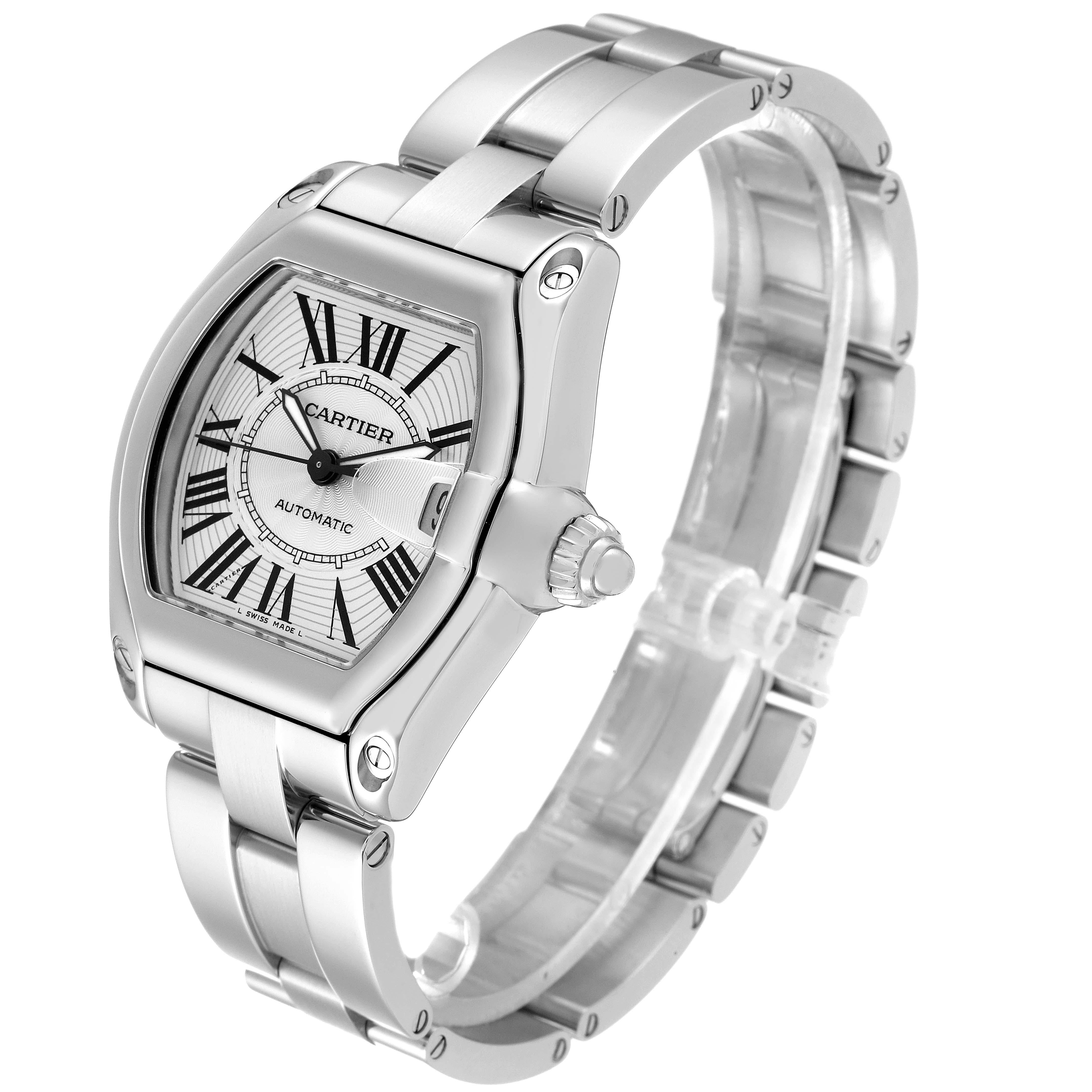 Cartier Roadster Large Silver Dial Steel Mens Watch W62025V3 For Sale 2