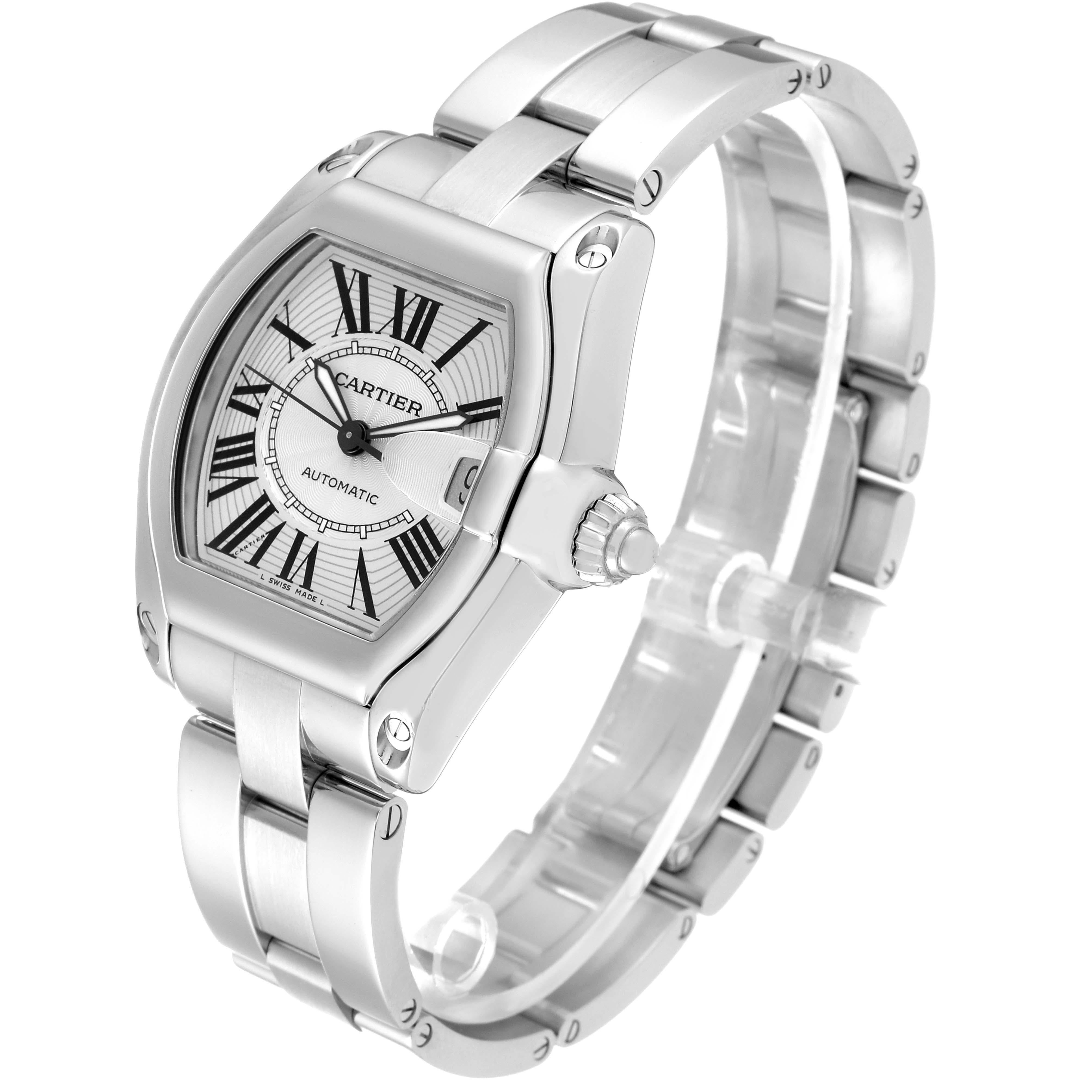 Cartier Roadster Large Silver Dial Steel Mens Watch W62025V3 For Sale 4