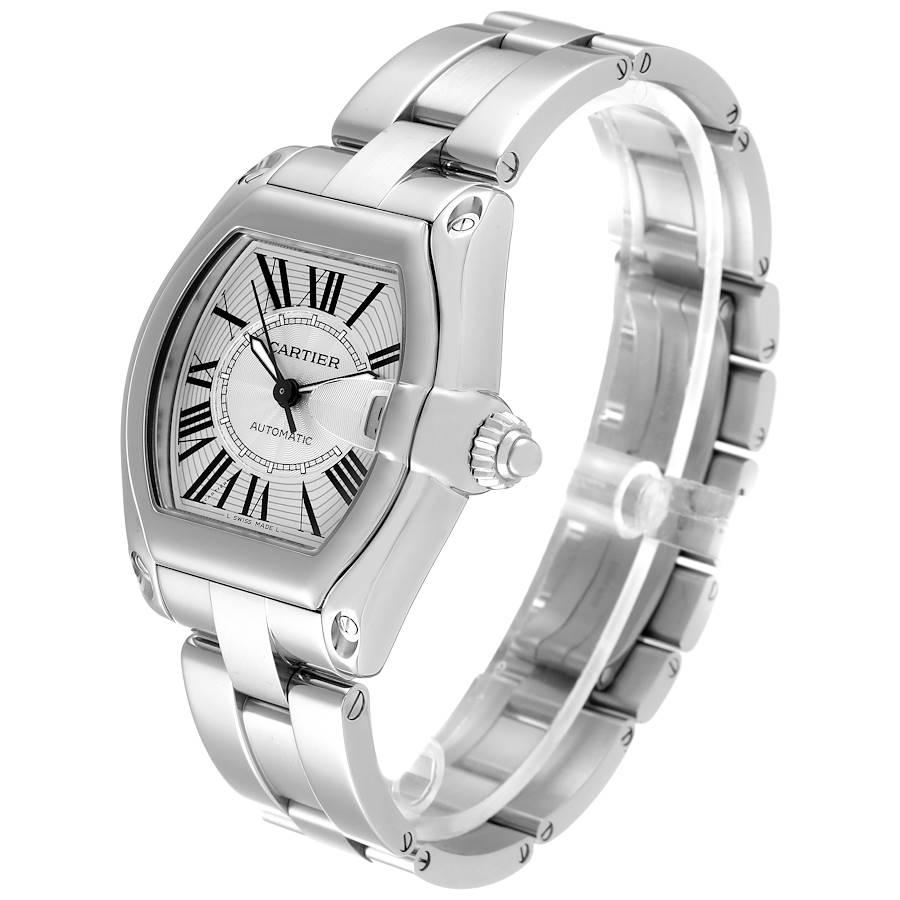 Men's Cartier Roadster Large Silver Dial Steel Mens Watch W62025V3 Papers For Sale