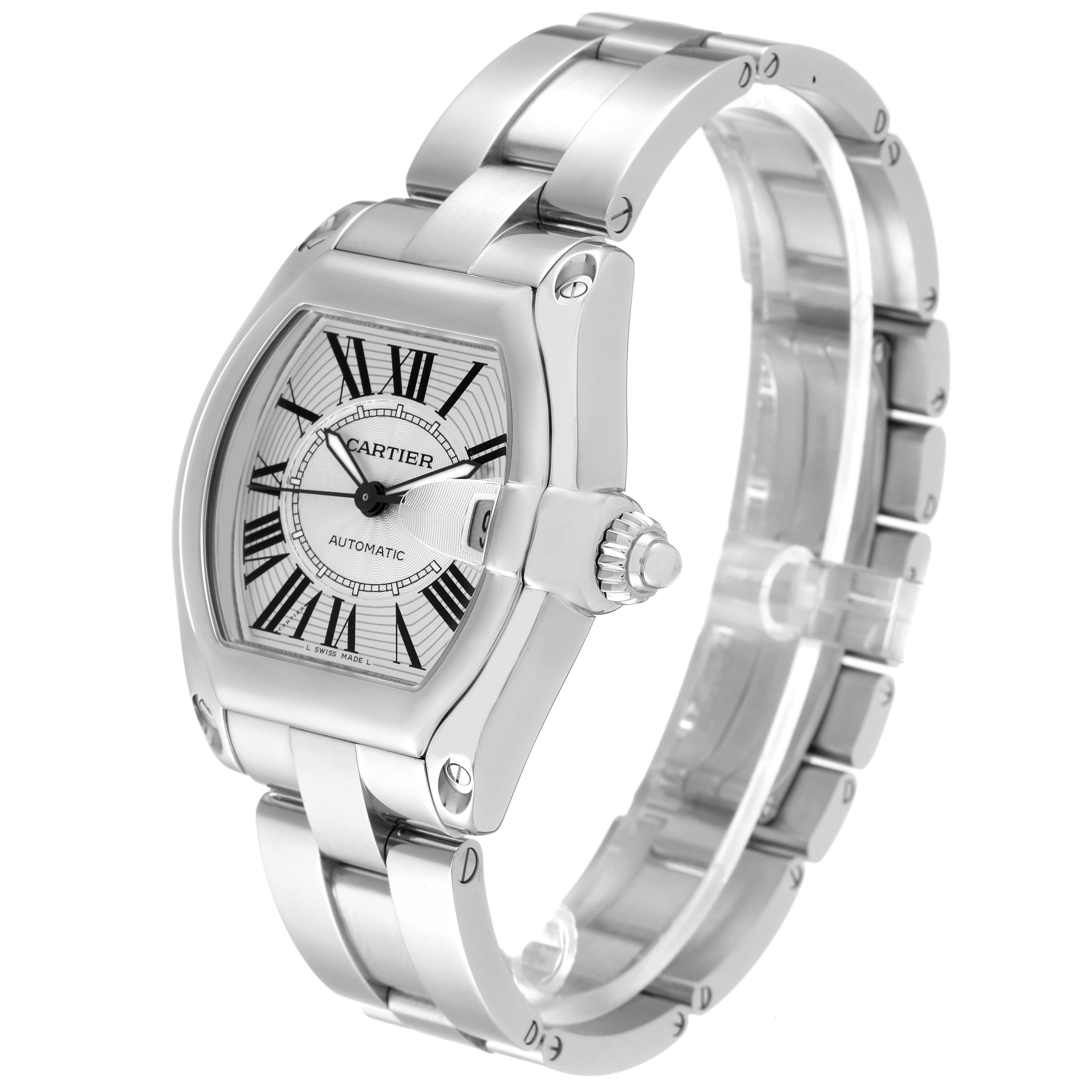 Men's Cartier Roadster Large Silver Dial Steel Mens Watch W62025V3 Papers