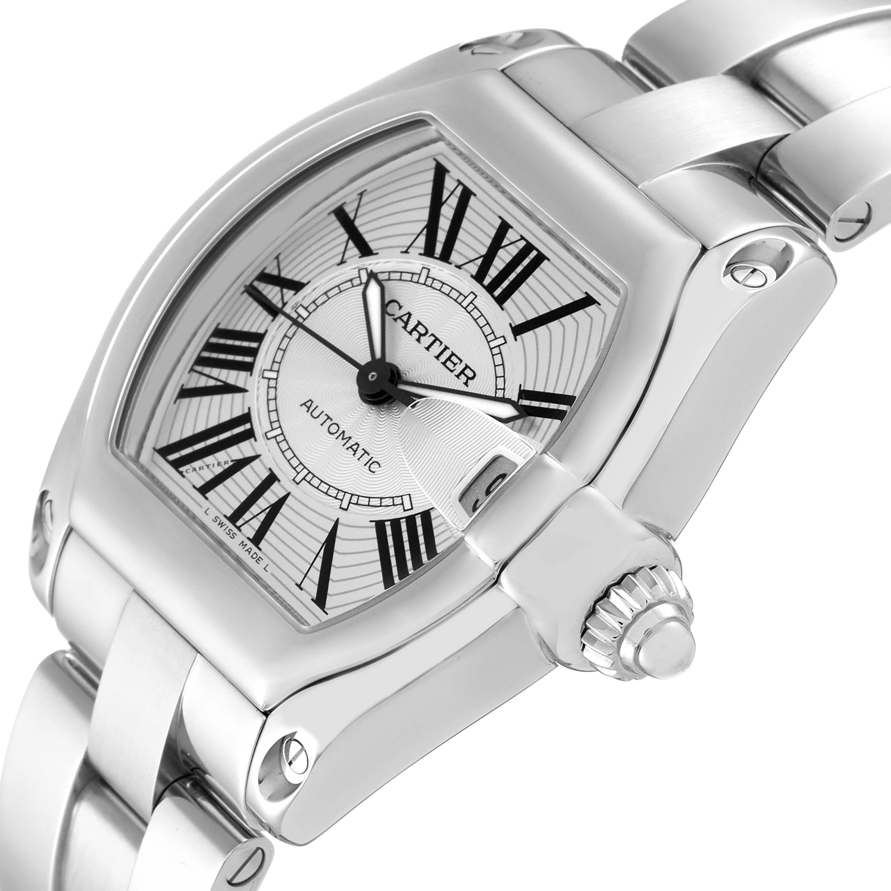 Cartier Roadster Large Silver Dial Steel Mens Watch W62025V3 Papers 1